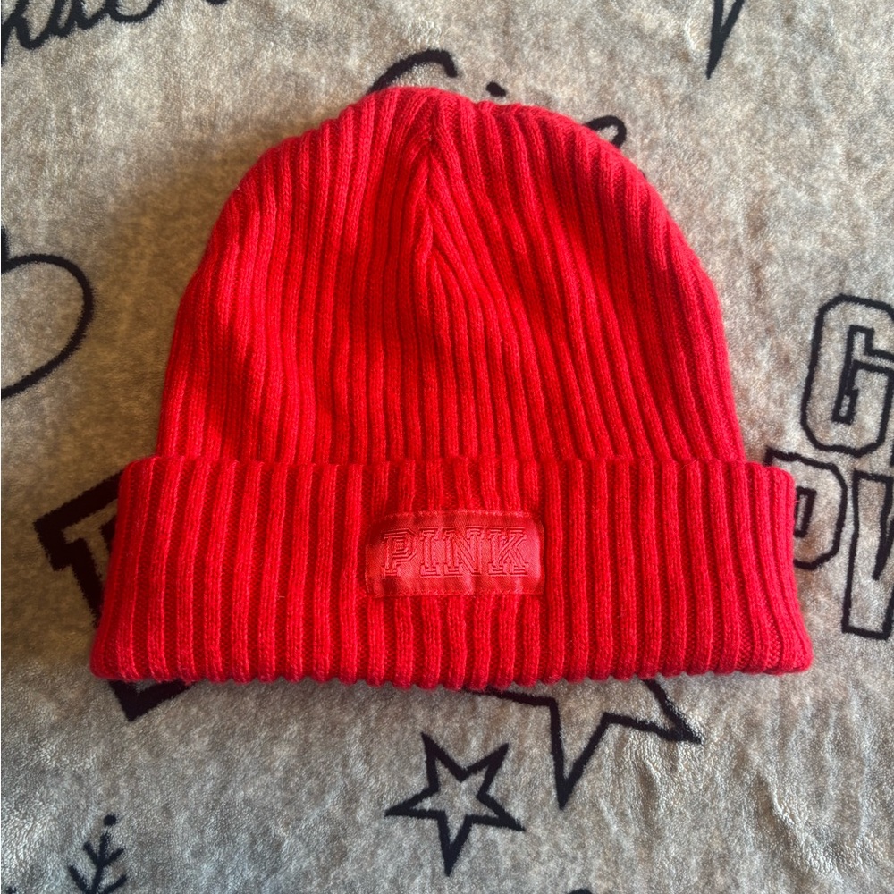PINK Victoria's Secret Vibrant Red Knit Hat